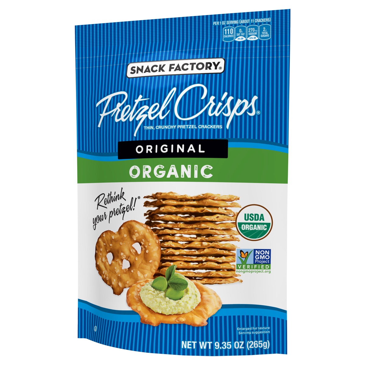 slide 3 of 5, Snack Factory Pretzel Crisps, Organic Original, 9.35 Oz, 9.35 oz