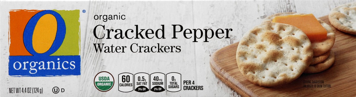 slide 6 of 9, O Organics Cracker Water Cracked Pepper, 4.4 oz