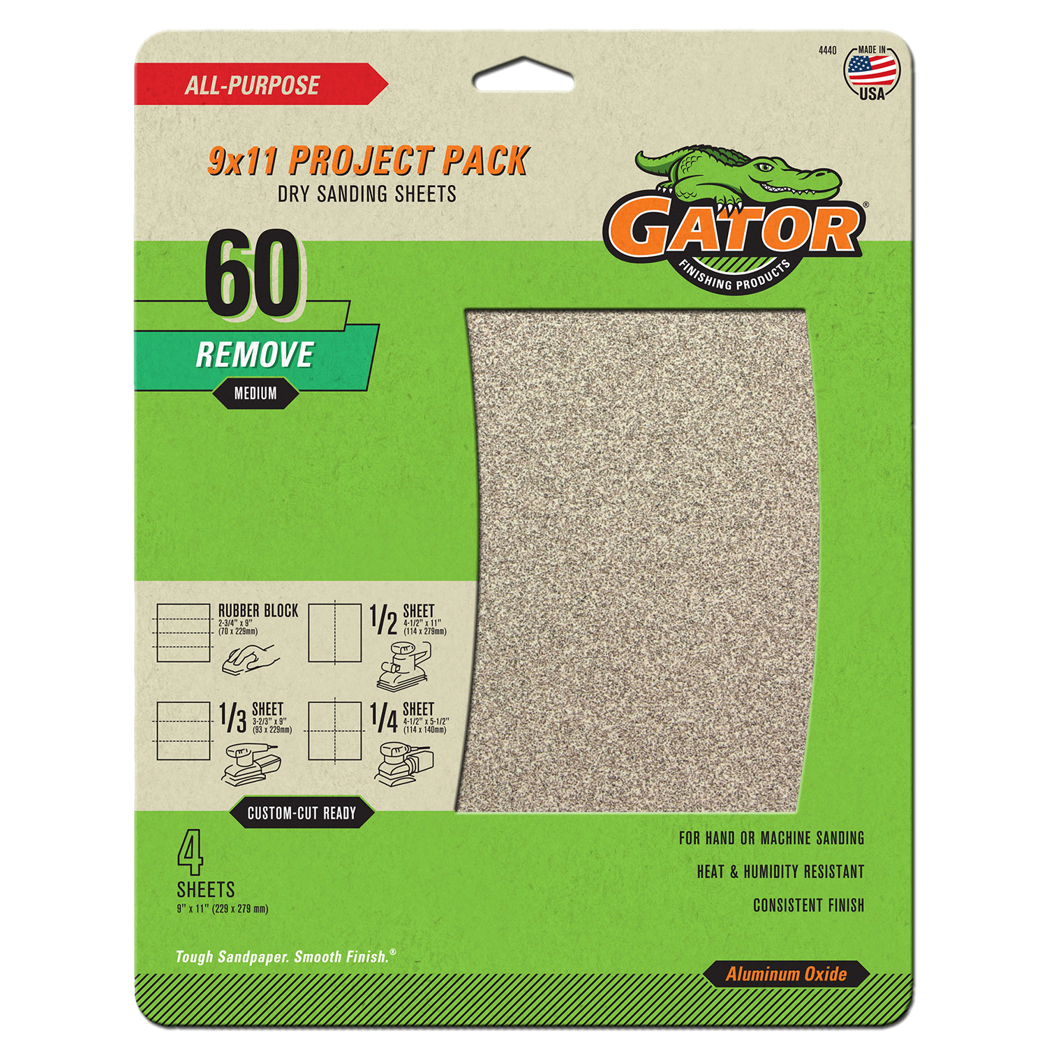 slide 1 of 5, Rustoleum Gator 9-Inch x 11-Inch Multi-Surface Sanding Sheets - 4440, 60 Grit, 4 ct