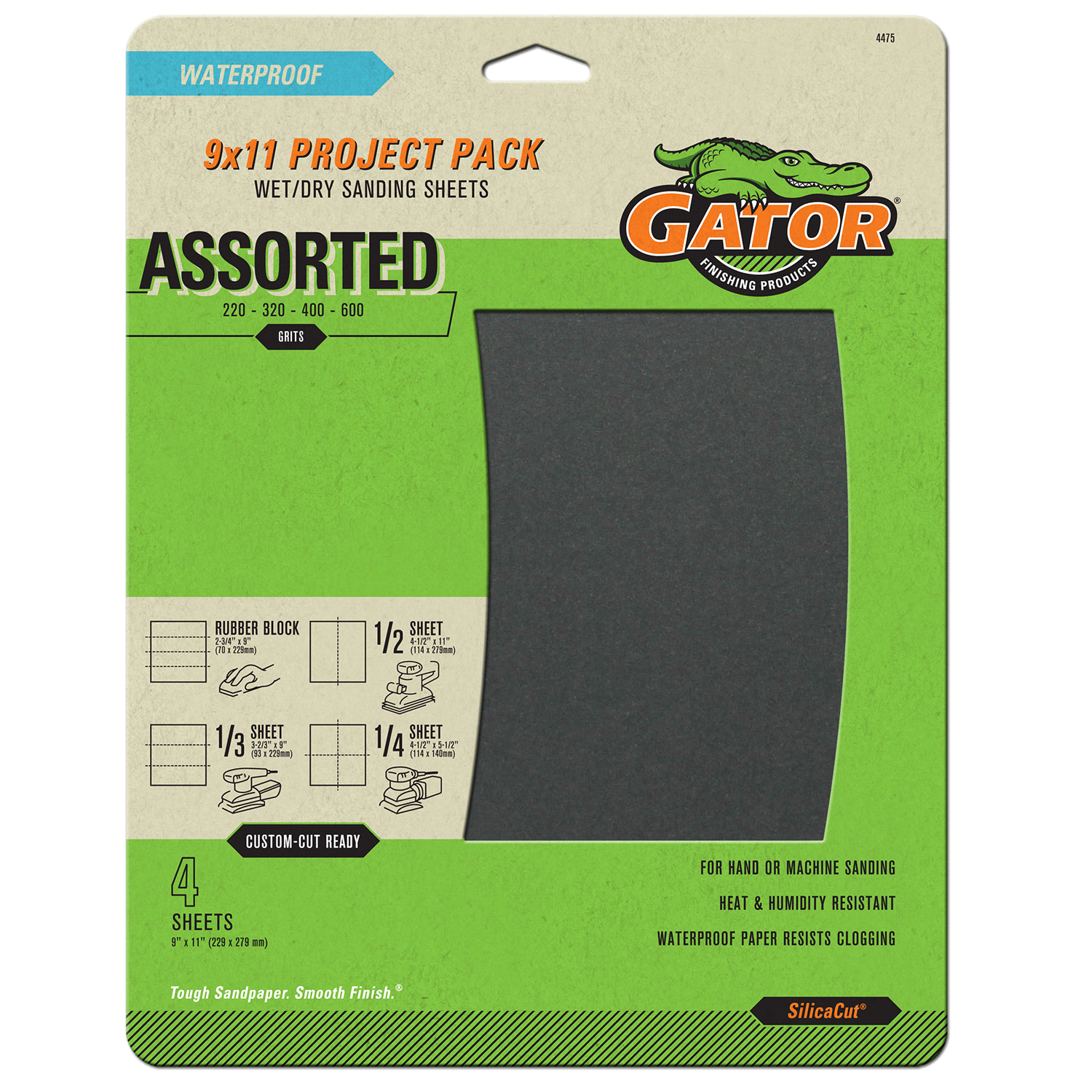 slide 1 of 5, Rustoleum Gator 9-Inch x 11-Inch Waterproof Sanding Sheets - 4475, Assorted Grit, 4 ct