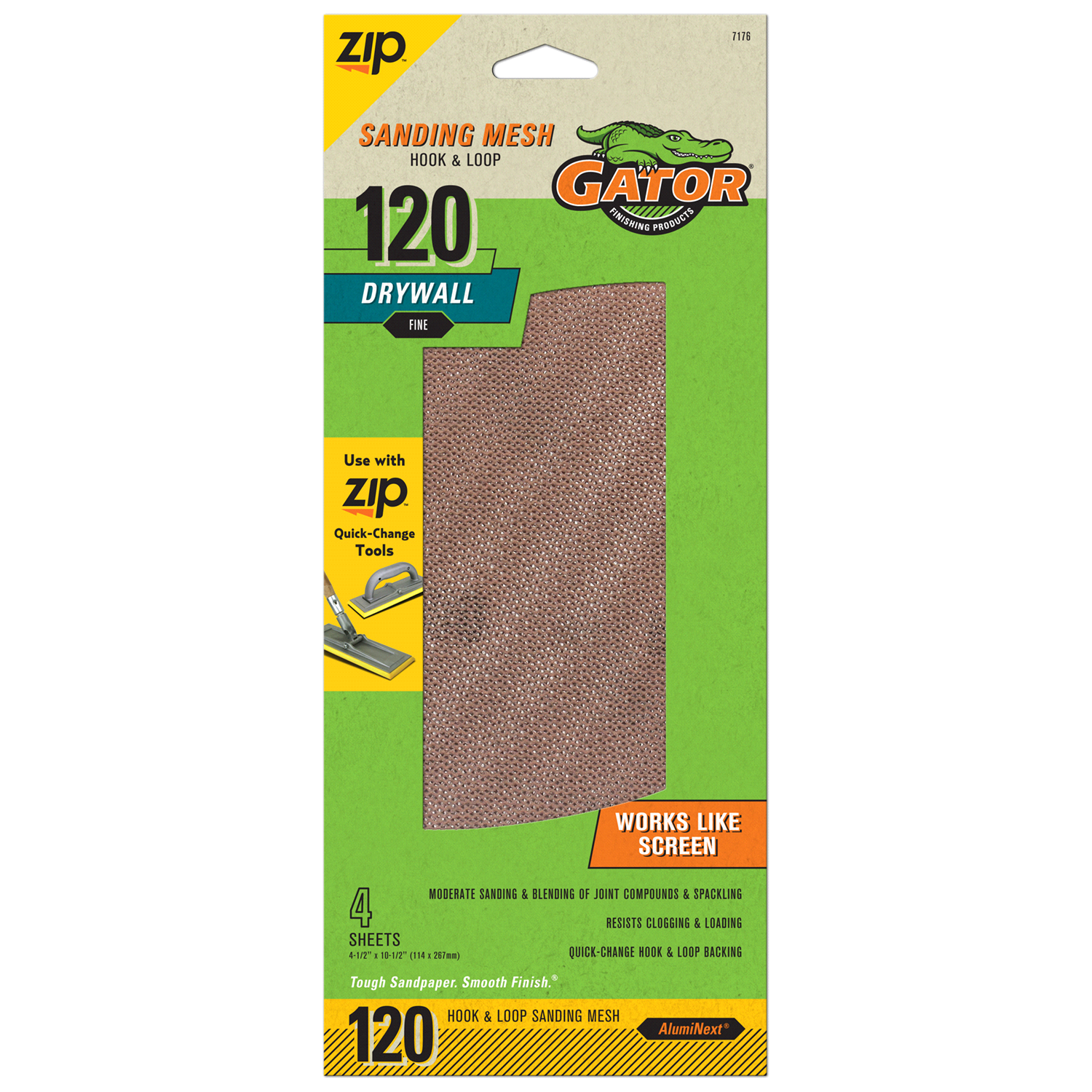 slide 1 of 5, Rustoleum Gator 4-1/2-Inch x 10-1/2-Inch Hook and Loop Drywall Sanding Mesh Screens - 7176, 120 Grit, 4 ct