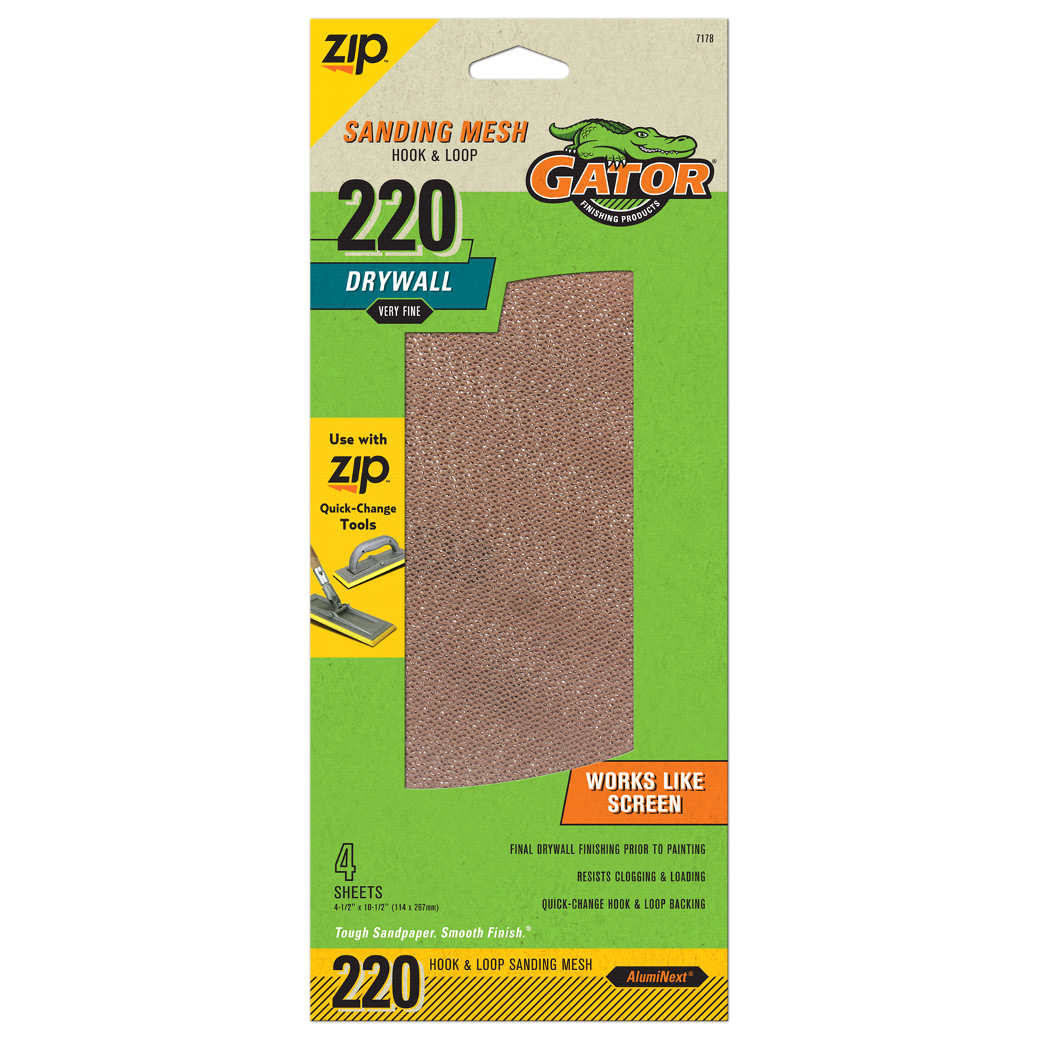 slide 1 of 5, Rustoleum Gator 4-1/2-Inch x 10-1/2-Inch Hook and Loop Drywall Sanding Mesh Screens - 7178, 220 Grit, 4 ct