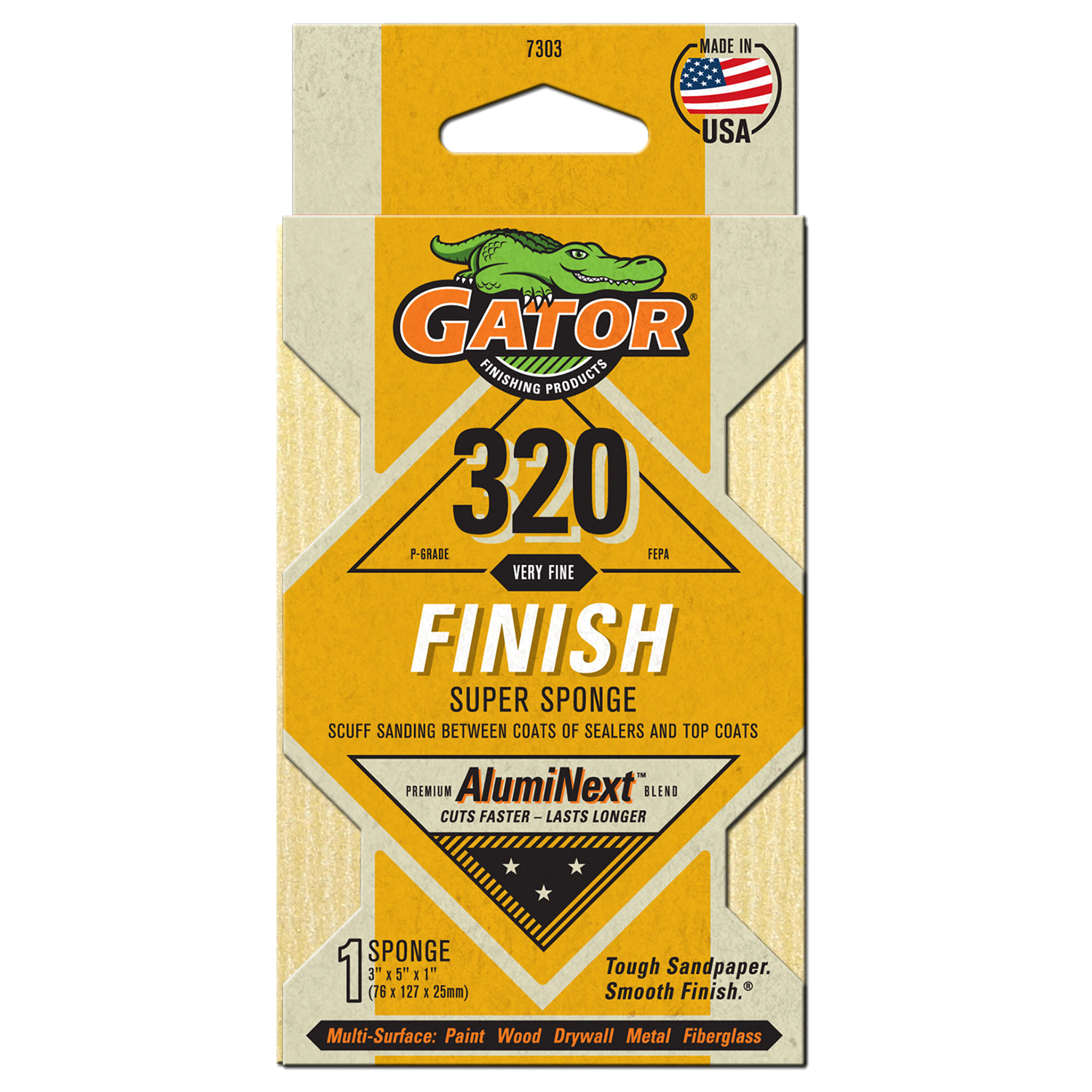 slide 1 of 5, Rustoleum Gator 3-Inch x 5-Inch x 1-Inch Premium Multi-Surface Sanding Super Sponge - 7303, 320 Grit, 1 ct