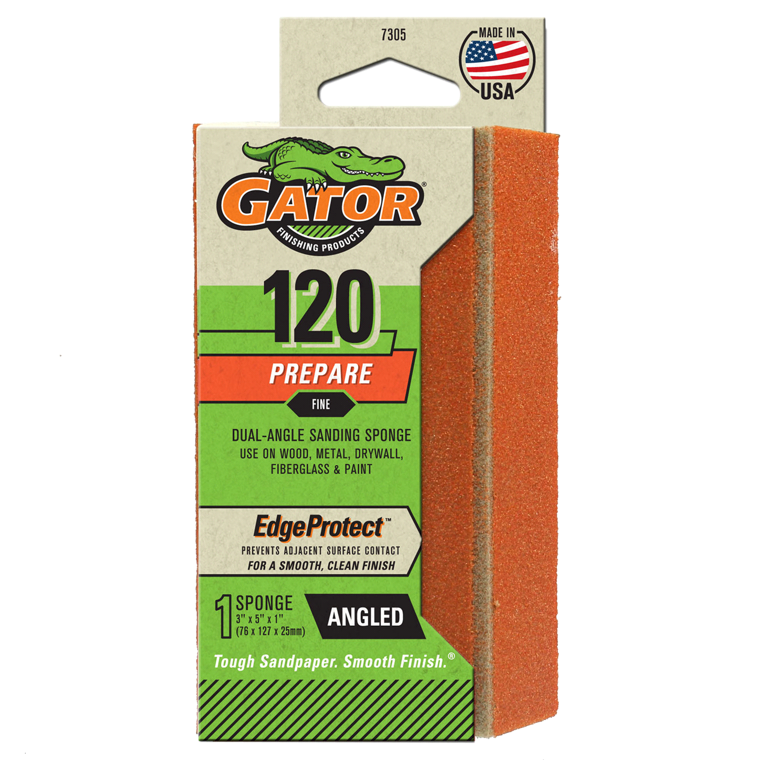 slide 1 of 5, Rustoleum Gator Edge Protect 3-Inch x 5-Inch x 1-Inch Premium Angle Sanding Sponge - 7305, 120 Grit, 120 ct