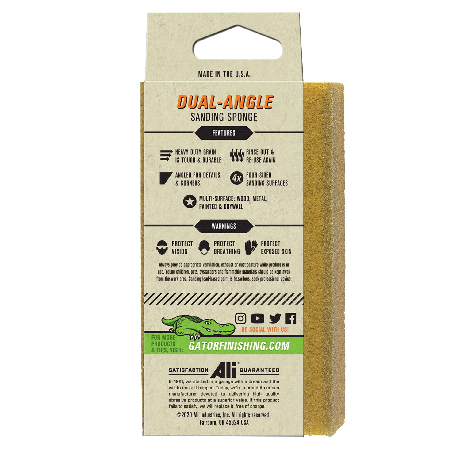 slide 3 of 5, Rustoleum Gator Edge Protect 3-Inch x 5-Inch x 1-Inch Premium Angle Sanding Sponge - 7306, 220 Grit, 1 ct