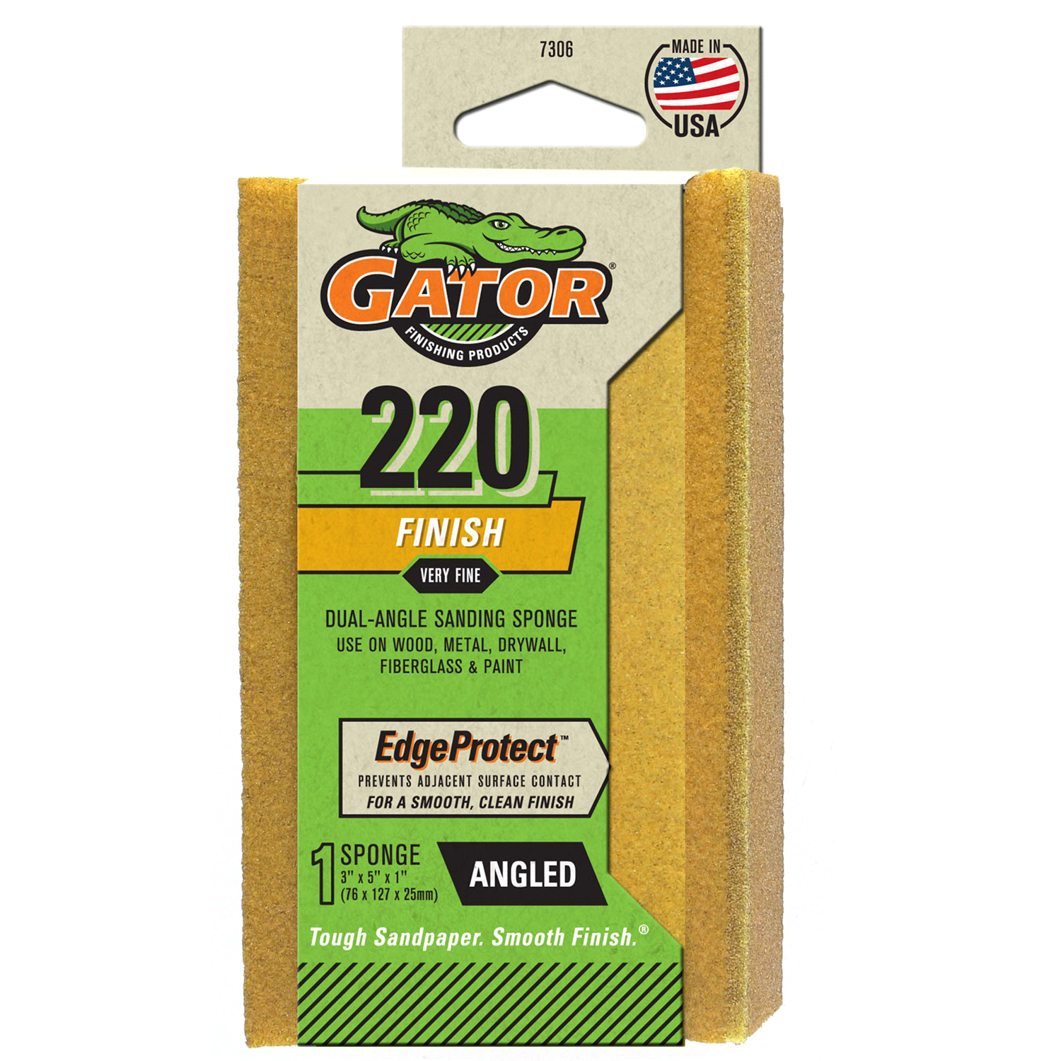 slide 1 of 5, Rustoleum Gator Edge Protect 3-Inch x 5-Inch x 1-Inch Premium Angle Sanding Sponge - 7306, 220 Grit, 1 ct