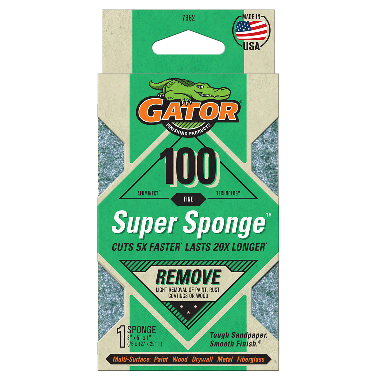 slide 1 of 5, Rustoleum Gator 3-Inch x 5-Inch x 1-Inch Premium Multi-Surface Sanding Super Sponge - 7362, 100 Grit, 1 ct