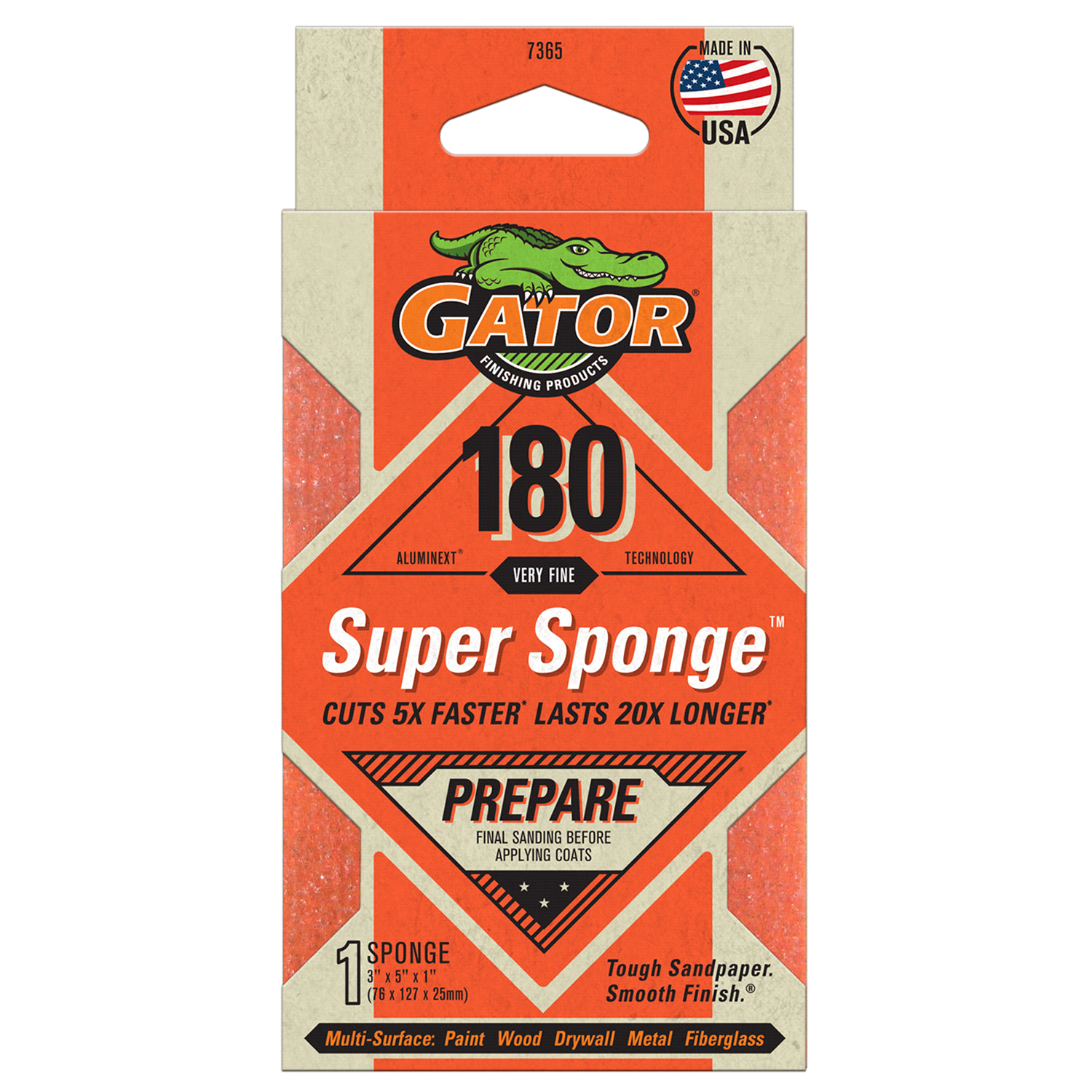 slide 1 of 5, Rustoleum Gator 3-Inch x 5-Inch x 1-Inch Premium Multi-Surface Sanding Super Sponge - 7365, 180 Grit, 1 ct