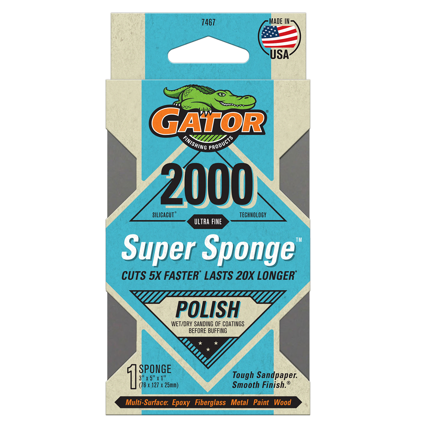 slide 1 of 5, Rustoleum Gator 3-Inch x 5-Inch x 1-Inch Waterproof Sanding Super Sponge - 7467, 2000 Grit, 1 ct