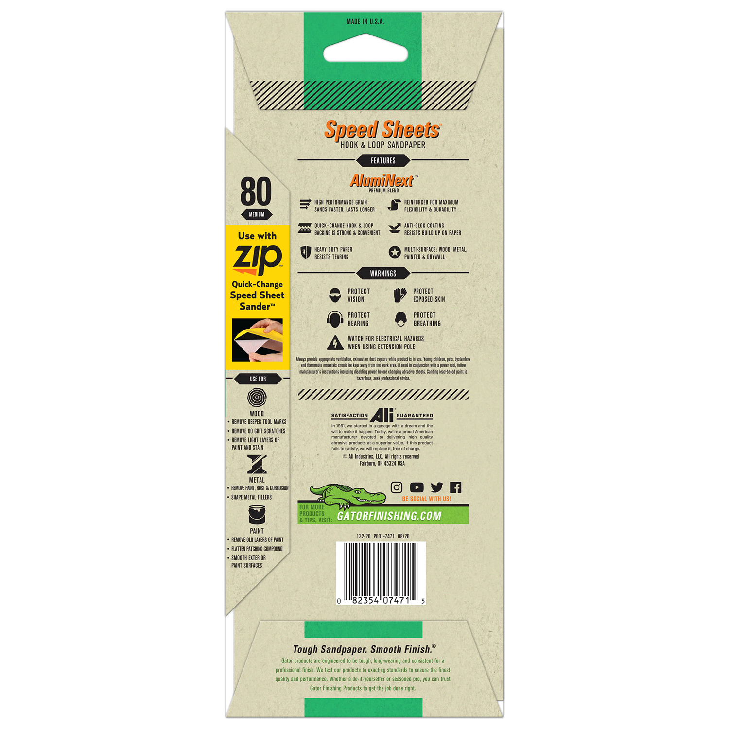 slide 3 of 5, Rustoleum Gator AlumiNext 3-2/3-Inch x 9-Inch Hook and Loop Premium Multi-Surface Sanding Speed Sheets - 7471, 80 Grit, 5 ct