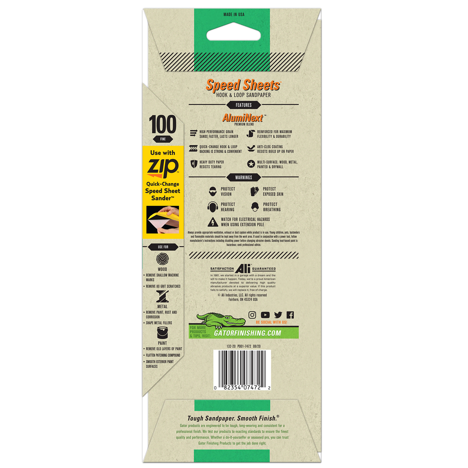 slide 3 of 5, Rustoleum Gator AlumiNext 3-2/3-Inch x 9-Inch Hook and Loop Premium Multi-Surface Sanding Speed Sheets - 7472, 100 Grit, 5 ct