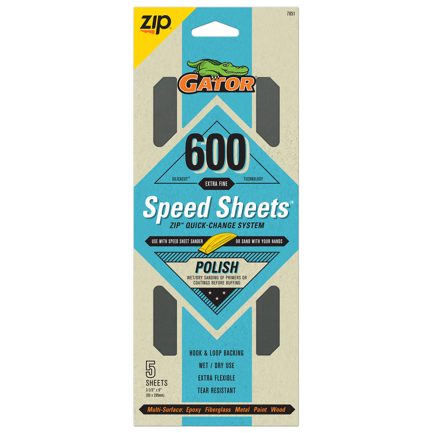 slide 1 of 5, Rustoleum Gator 3-2/3-Inch x 9-Inch Hook and Loop Waterproof Sanding Speed Sheets - 7851, 600 Grit, 5 ct