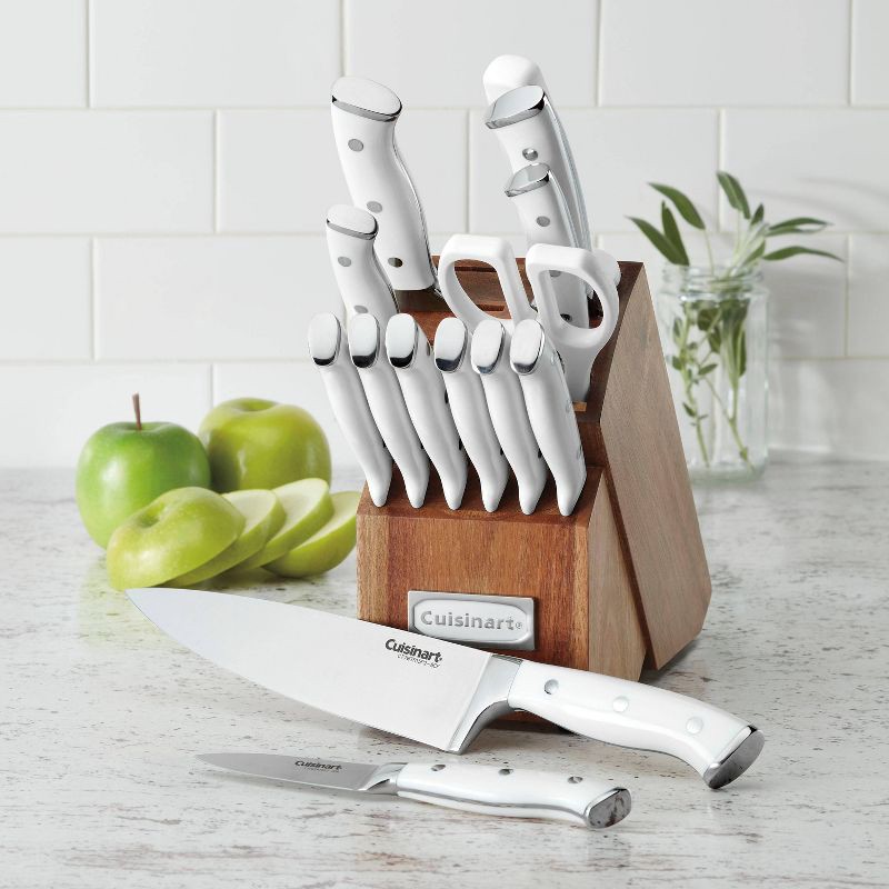 slide 2 of 13, Cuisinart Classic 15pc White Triple Rivet Knife Block Set - C77WTR-15P2: High Carbon Stainless Steel, Ergonomic Handle, 15 ct