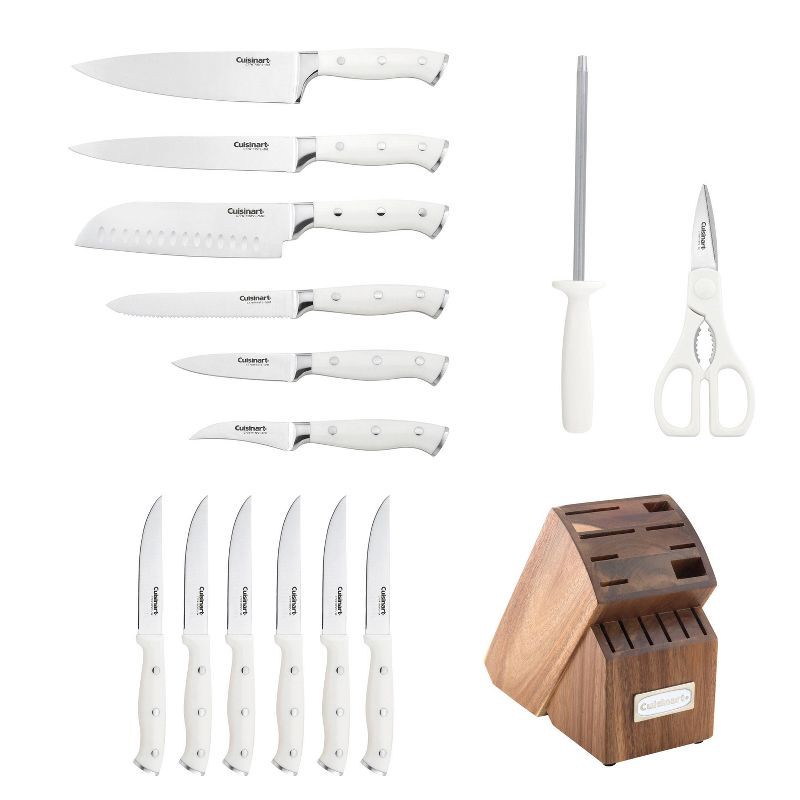 slide 3 of 13, Cuisinart Classic 15pc White Triple Rivet Knife Block Set - C77WTR-15P2: High Carbon Stainless Steel, Ergonomic Handle, 15 ct