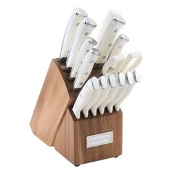 Cuisinart Classic 15pc White Triple Rivet Knife Block Set - C77WTR-15P2: High Carbon Stainless Steel, Ergonomic Handle