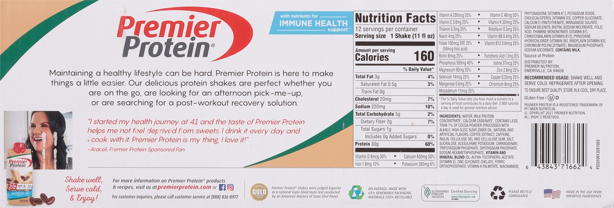 slide 2 of 9, Premier Protein Nutritional Shake - Café Latte - 11 fl oz/12pk, 11 fl oz, 12 ct