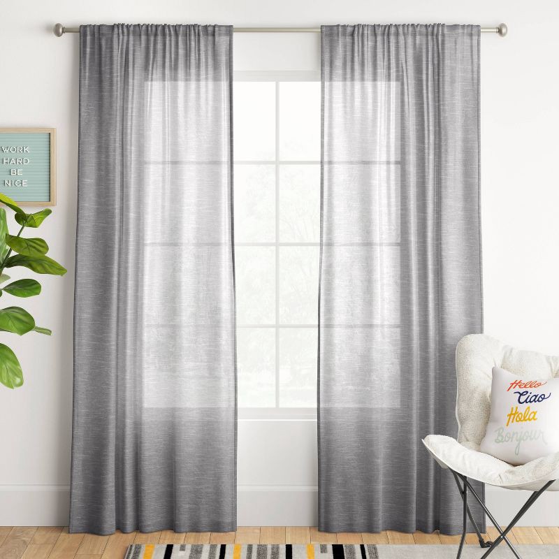 slide 2 of 3, 2pk 42"x63" Light Filtering Window Curtain Panels Gray - Room Essentials™: Solid Polyester, Noise Reduction, Rod Pocket, 2 ct