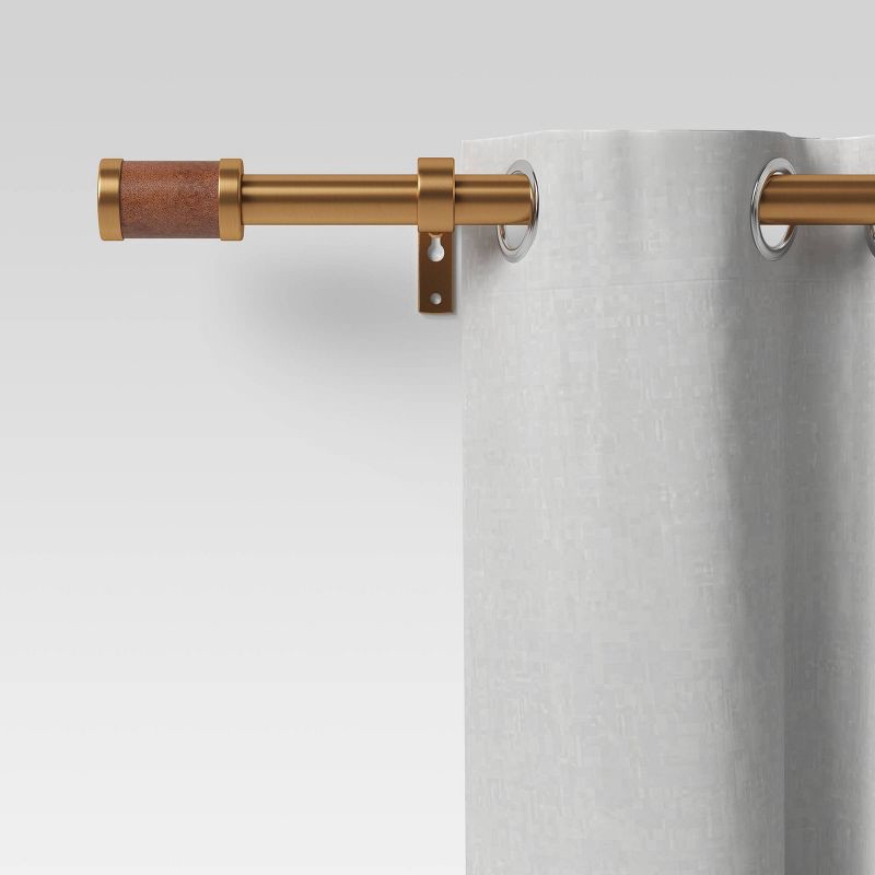 slide 4 of 4, 36"-66" Faux Leather Cylinder Plated Curtain Rod Brass - Threshold™: Gold Single Rod, Steel, 0.875" Diameter, 1 ct