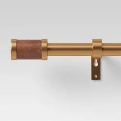 36"-66" Faux Leather Cylinder Plated Curtain Rod Brass - Threshold™: Gold Single Rod, Steel, 0.875" Diameter
