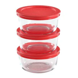 Pyrex 2 Cup 6pc Round Glass Food Storage Value Pack Red: Glass Storage Containers with Lids, Microwave & Dishwasher Safe
