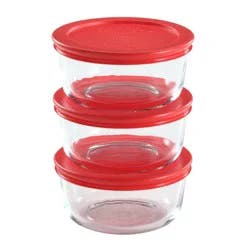 Pyrex 2 Cup 6pc Round Glass Food Storage Value Pack Red: Glass Storage Containers with Lids, Microwave & Dishwasher Safe