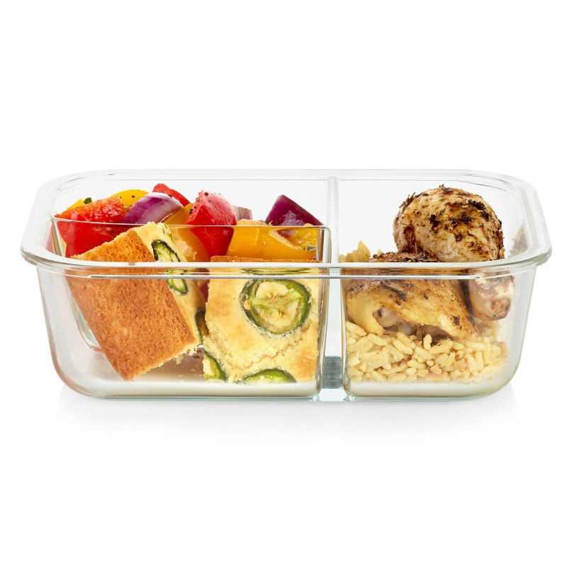 slide 5 of 9, Pyrex 3.8 Cup 3 Compartment Rectangular MealBox Glass Food Storage Container, 1 ct