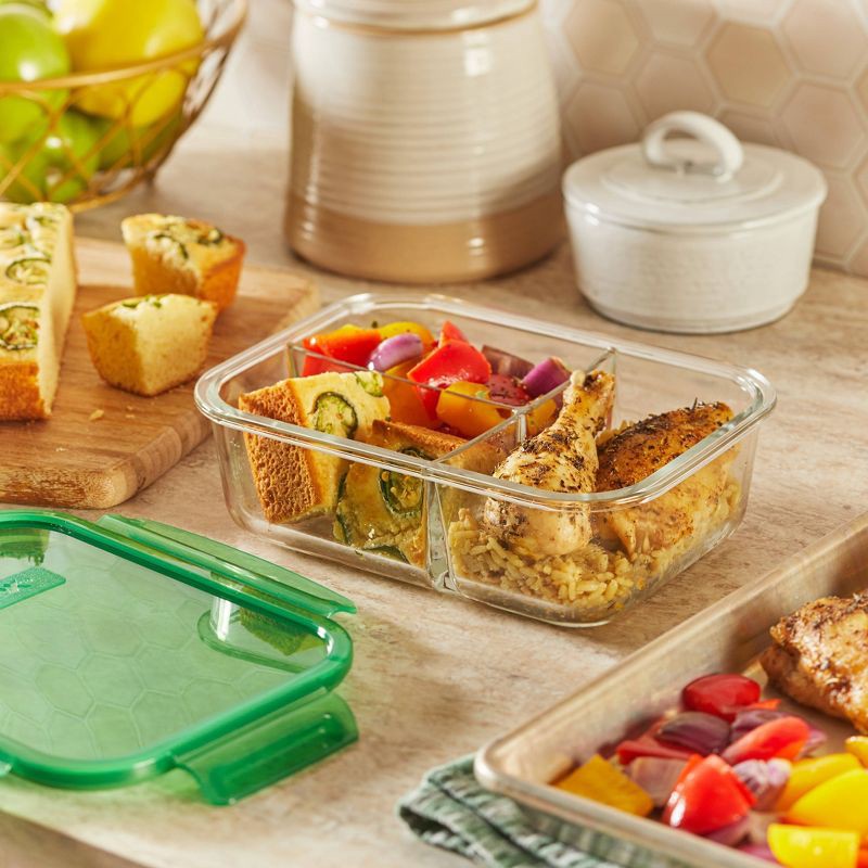 slide 7 of 9, Pyrex 3.8 Cup 3 Compartment Rectangular MealBox Glass Food Storage Container, 1 ct