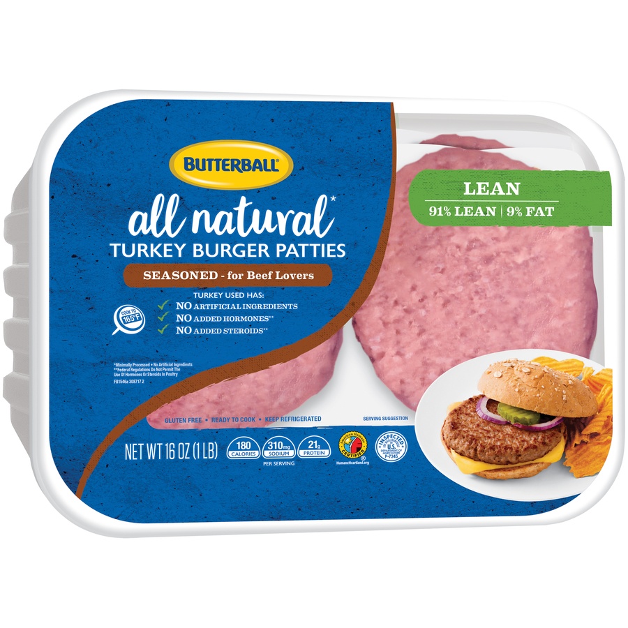 slide 7 of 8, Butterball Fresh Turkey Burger Patties 91% Lean, 16 oz