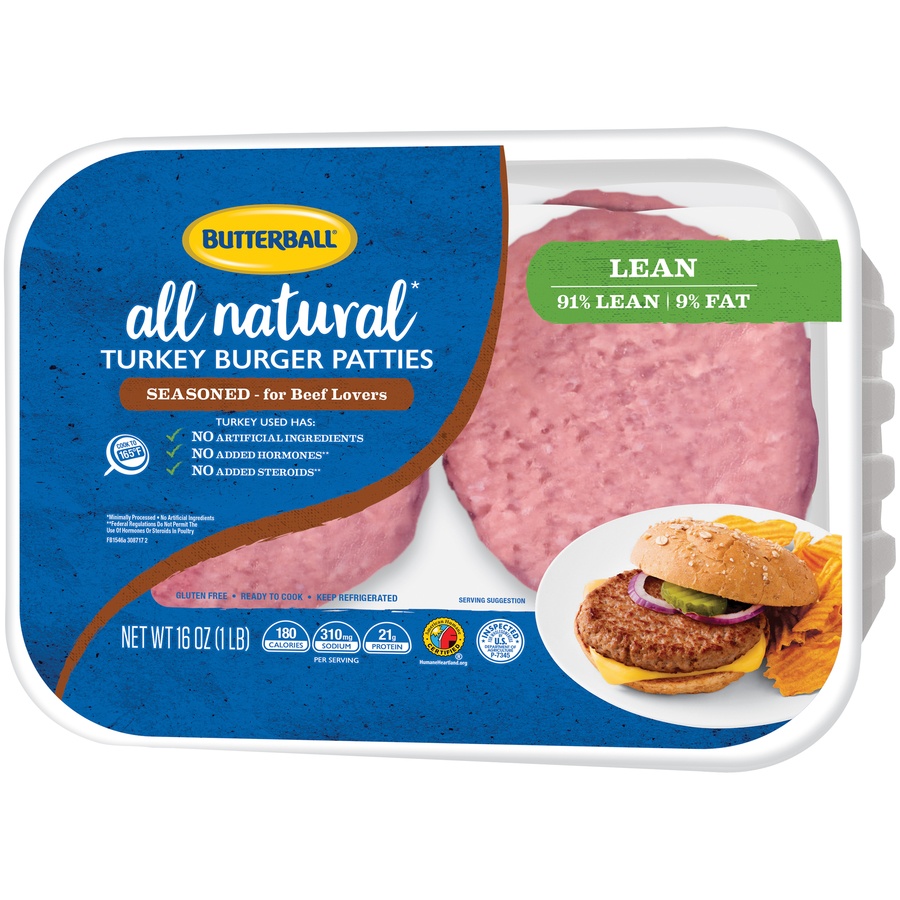 slide 5 of 8, Butterball Fresh Turkey Burger Patties 91% Lean, 16 oz