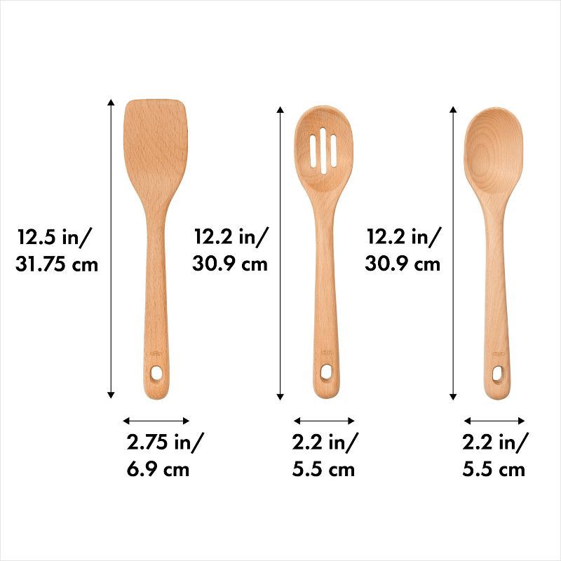 slide 3 of 11, OXO 3pc Wooden Utensil Set: Turner, Spoon & Slotted Spoon for Cooking & Kitchen Use, Hand Wash, Adult, Brown, 3 ct