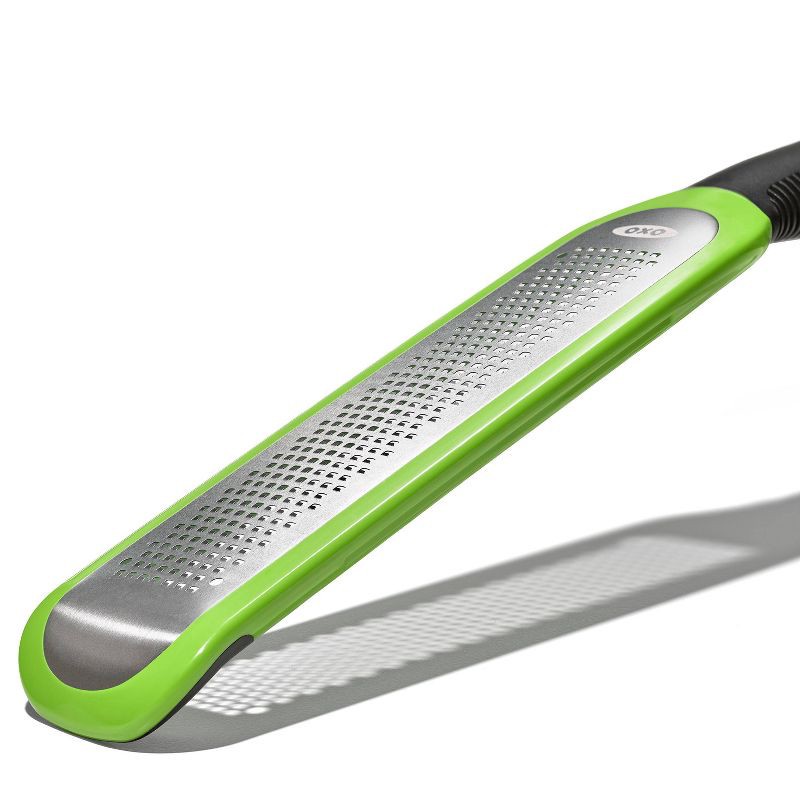slide 2 of 9, OXO Etched Zester: Stainless Steel Lemon & Garlic Grater, Soft-Grip Handle, Dishwasher-Safe, Green, 1 ct