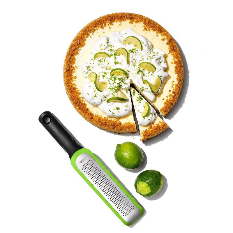 slide 6 of 9, OXO Etched Zester: Stainless Steel Lemon & Garlic Grater, Soft-Grip Handle, Dishwasher-Safe, Green, 1 ct