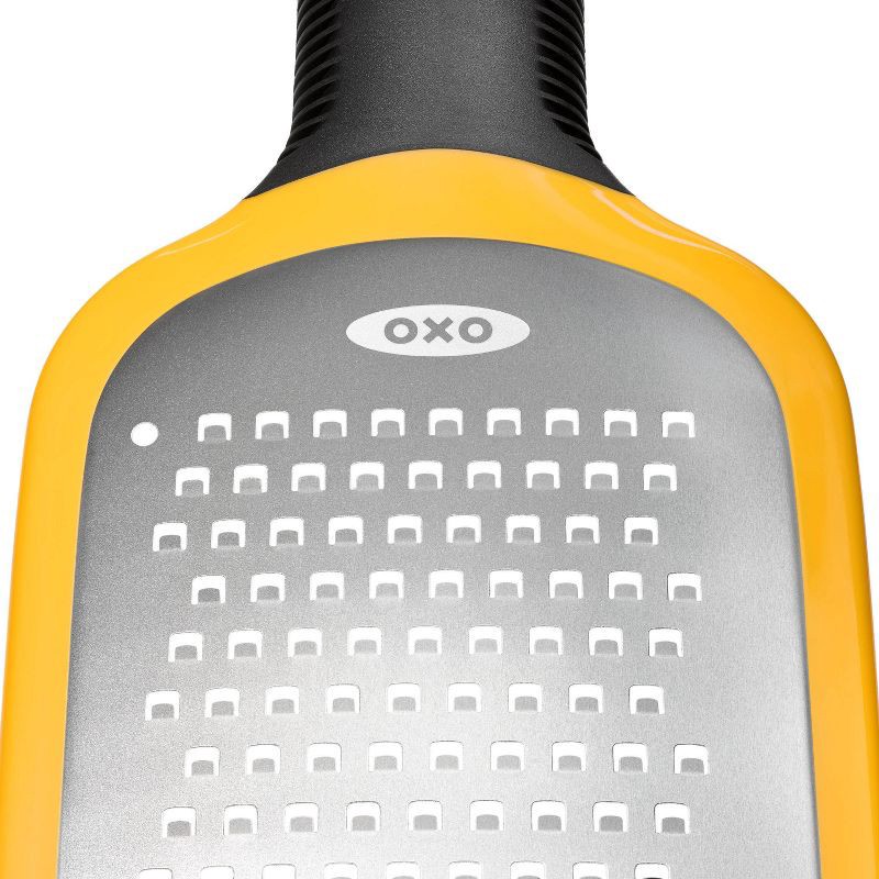 slide 5 of 8, OXO Etched Medium Grater: Stainless Steel Handheld Cheese Grater with Soft-Grip Handle, Dishwasher-Safe, Yellow, 1 ct