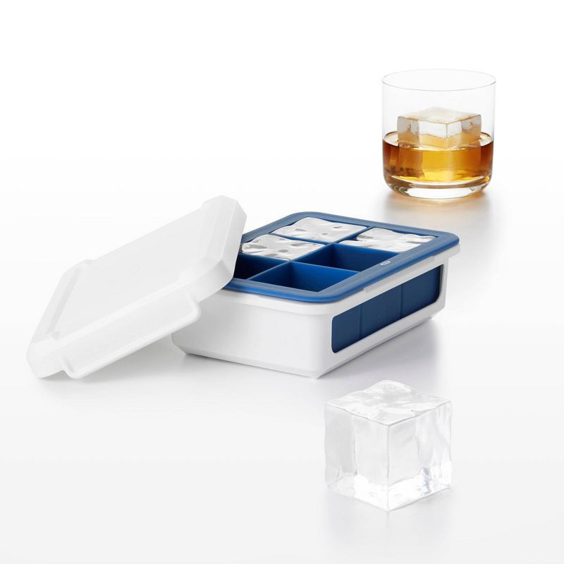 slide 3 of 9, OXO Covered Ice Cube Tray Large Cubes: Silicone & Plastic, 6 Cavities, Dishwasher-Safe, Ice Mold with Lid, 1 ct