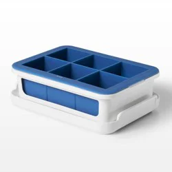 OXO Covered Ice Cube Tray Large Cubes: Silicone & Plastic, 6 Cavities, Dishwasher-Safe, Ice Mold with Lid