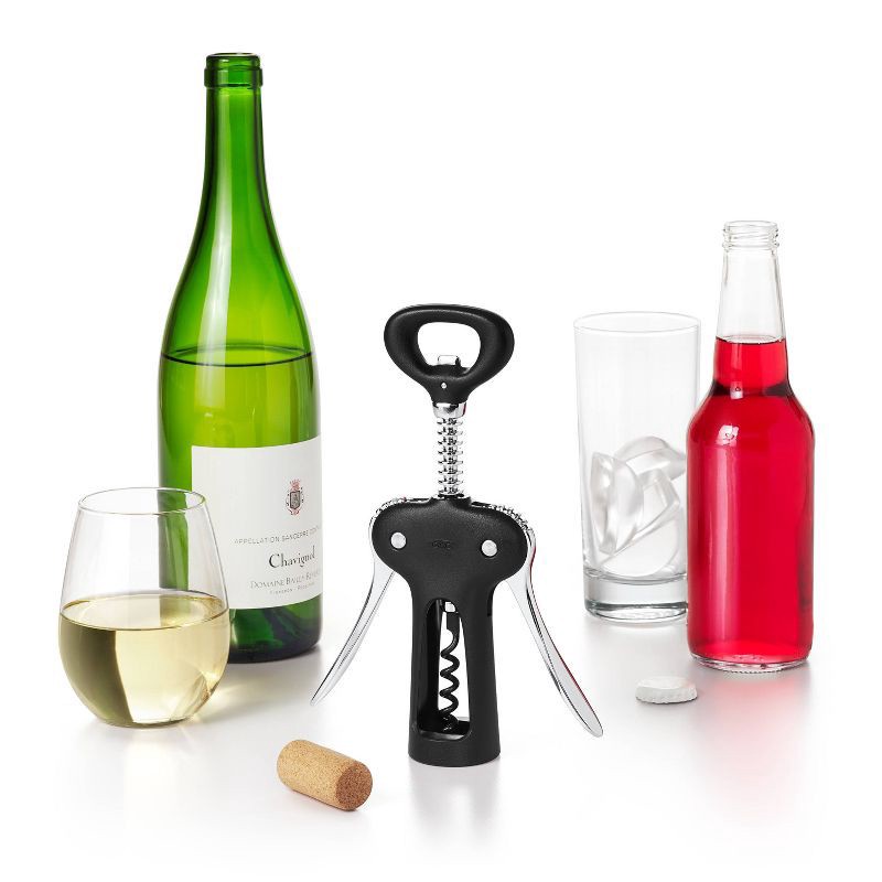 slide 3 of 6, OXO All In One Winged Corkscrew: Manual Zinc Wine Bottle Opener, Hand Wash, Black, 1 ct