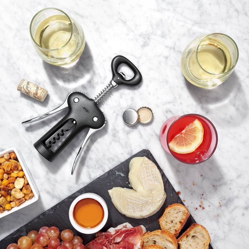 slide 4 of 6, OXO All In One Winged Corkscrew: Manual Zinc Wine Bottle Opener, Hand Wash, Black, 1 ct