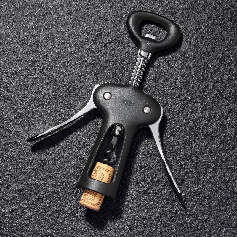 slide 5 of 6, OXO All In One Winged Corkscrew: Manual Zinc Wine Bottle Opener, Hand Wash, Black, 1 ct