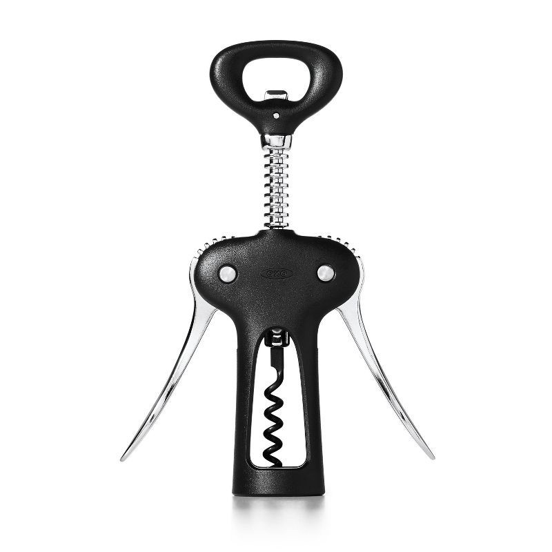 slide 1 of 6, OXO All In One Winged Corkscrew: Manual Zinc Wine Bottle Opener, Hand Wash, Black, 1 ct