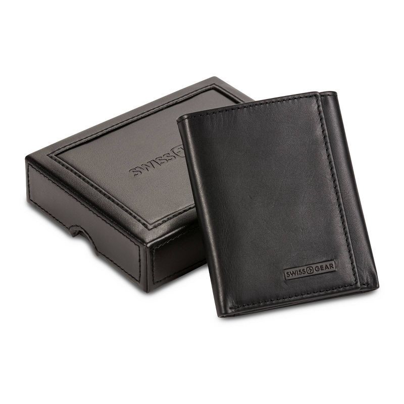 slide 6 of 8, SWISSGEAR Trifold Wallet - Black: Leather, RFID Blocking, Solid Pattern, 1 ct