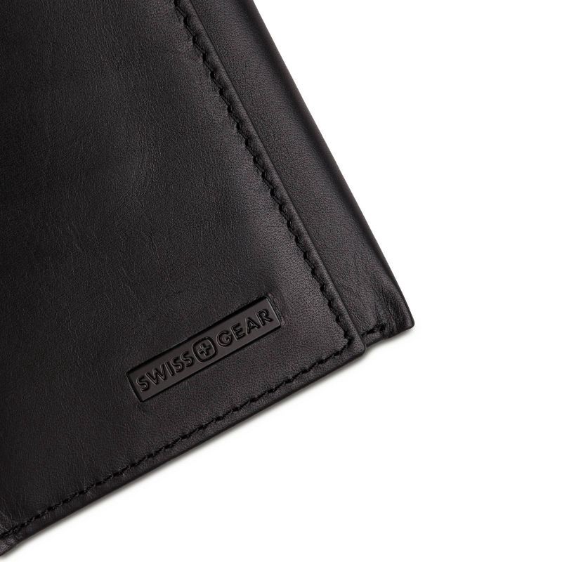 slide 7 of 8, SWISSGEAR Trifold Wallet - Black: Leather, RFID Blocking, Solid Pattern, 1 ct