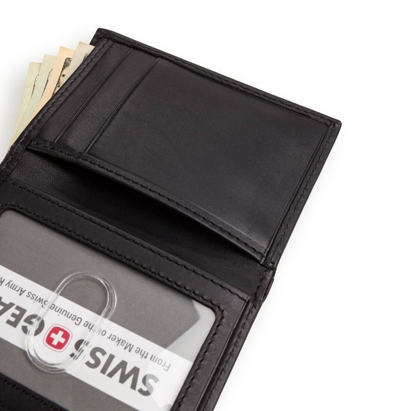 slide 8 of 8, SWISSGEAR Trifold Wallet - Black: Leather, RFID Blocking, Solid Pattern, 1 ct