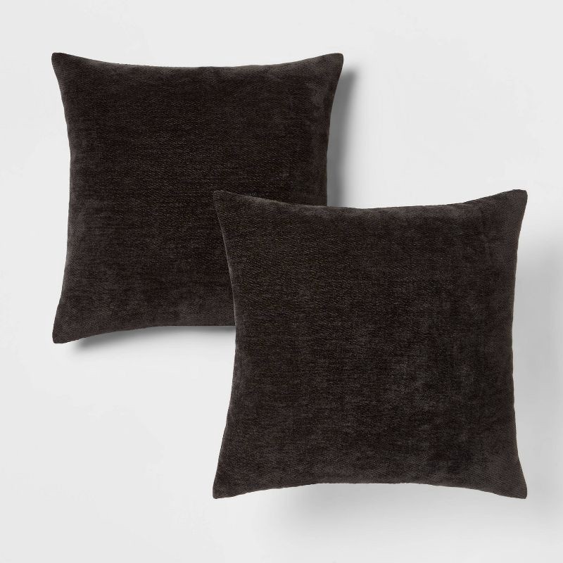 slide 1 of 4, 2pk Chenille Square Throw Pillows Black - Threshold™: Decorative, Reversible, Polyester Fill, Indoor Use, 2 ct