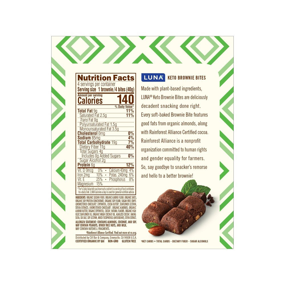 slide 4 of 4, LUNA Bar Luna Keto Brownie Bites Chocolate Mint - 4pk, 4 ct