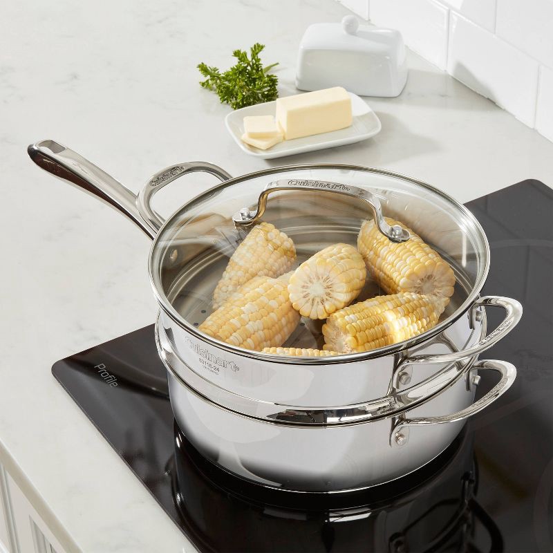 slide 3 of 7, Cuisinart Classic 3.5qt Stainless Steel Saute & Steamer Set with Helper Handle and Cover - 83-3: Steamer Pot, Tempered Glass Lid, 3.5 qt
