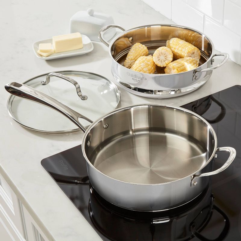 slide 5 of 7, Cuisinart Classic 3.5qt Stainless Steel Saute & Steamer Set with Helper Handle and Cover - 83-3: Steamer Pot, Tempered Glass Lid, 3.5 qt