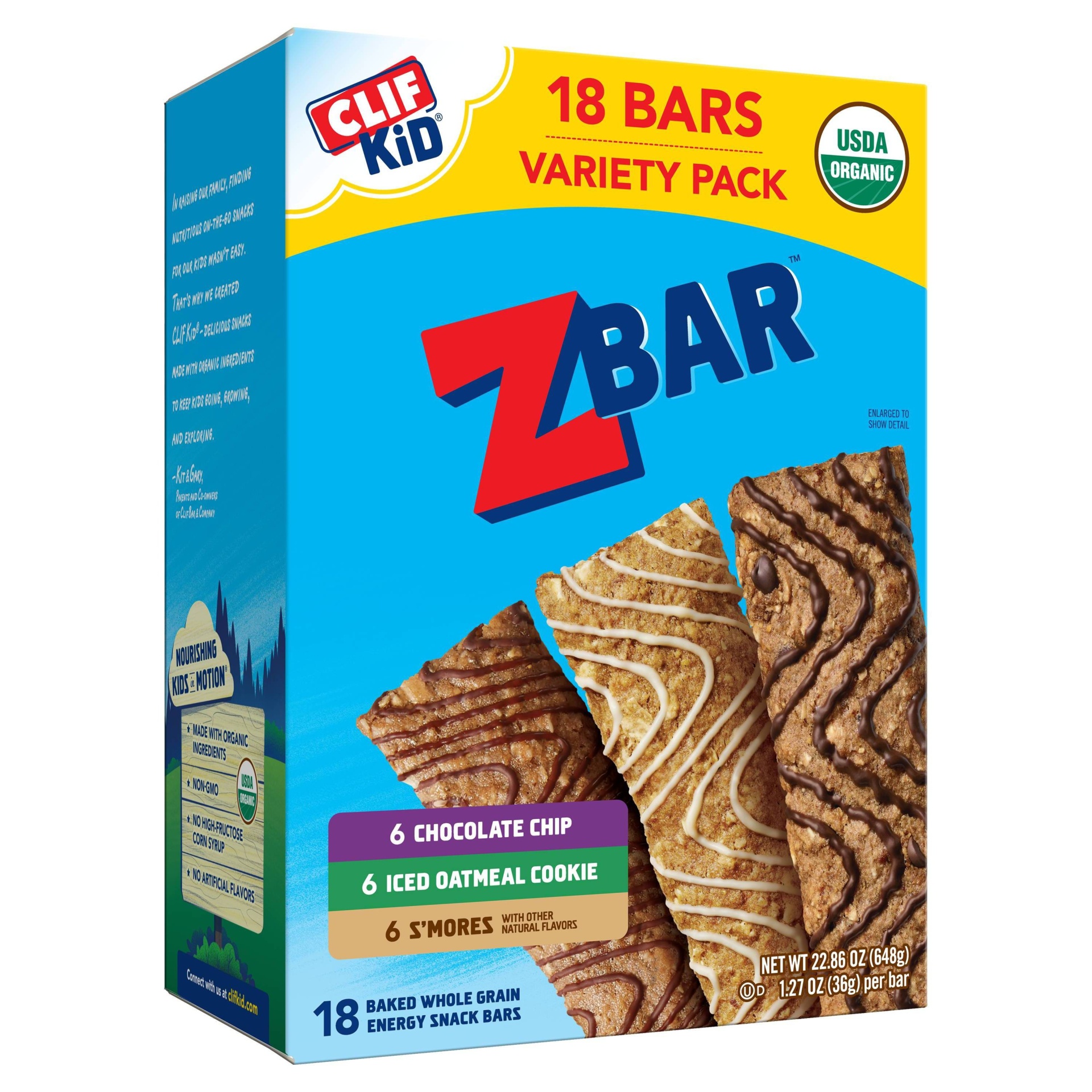 slide 1 of 8, CLIF ZBAR Zbar Chocolate Chip, Iced Oatmeal Cookie, and S'mores Snack Bars - 18pk, 18 ct