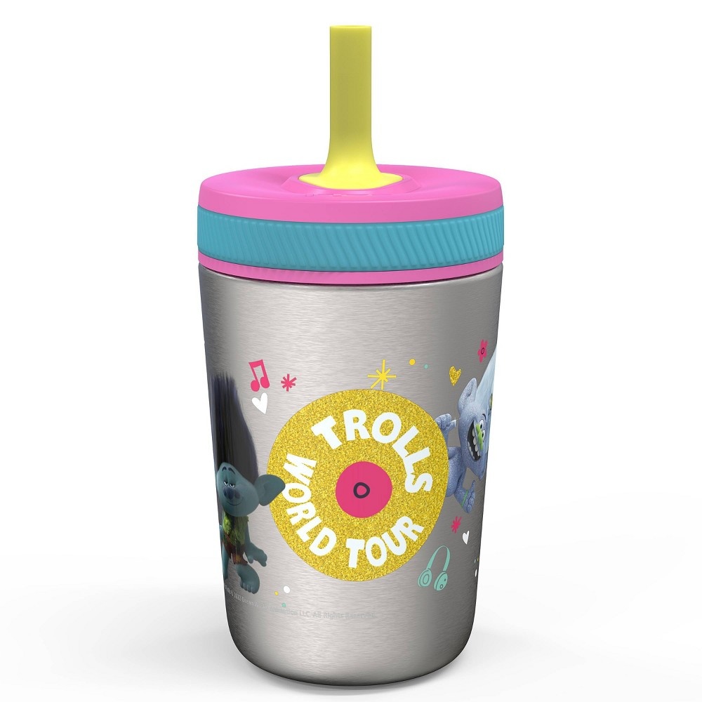 Zak Designs Trolls World Tour Kelso Tumbler Set, Leak-Proof Screw-On Lid  with Straw, Bundle for Kids Includes Plastic and Stainless Steel Cups with  Additional Sipper (Trolls-3pc)
