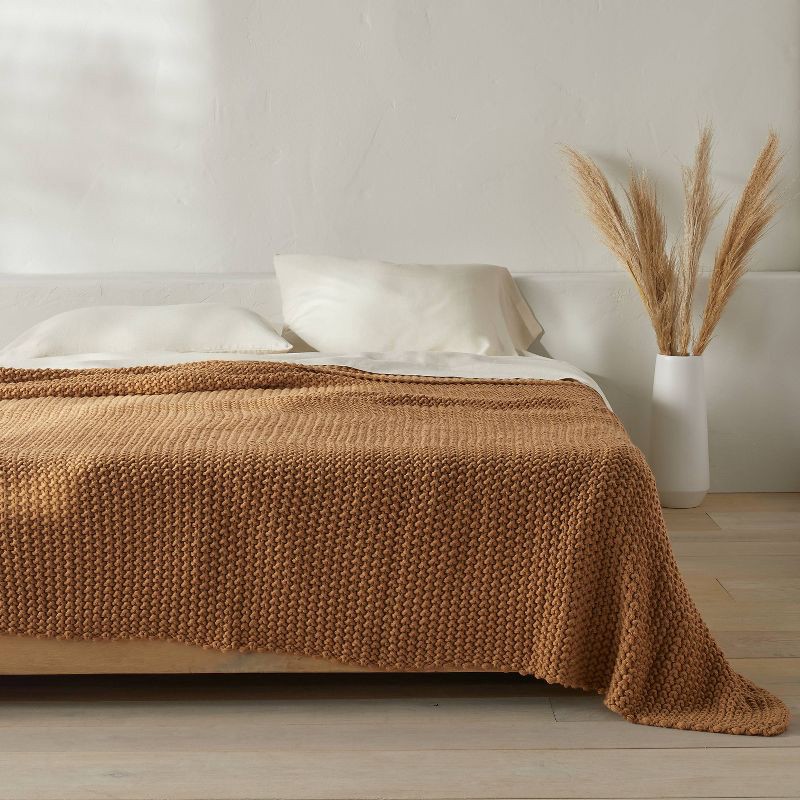 slide 2 of 4, Full/Queen Chunky Knit Bed Blanket Warm Brown - Casaluna™, 1 ct