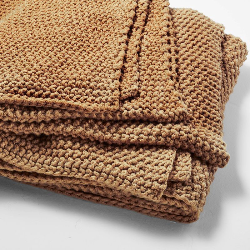 slide 3 of 4, Full/Queen Chunky Knit Bed Blanket Warm Brown - Casaluna™, 1 ct